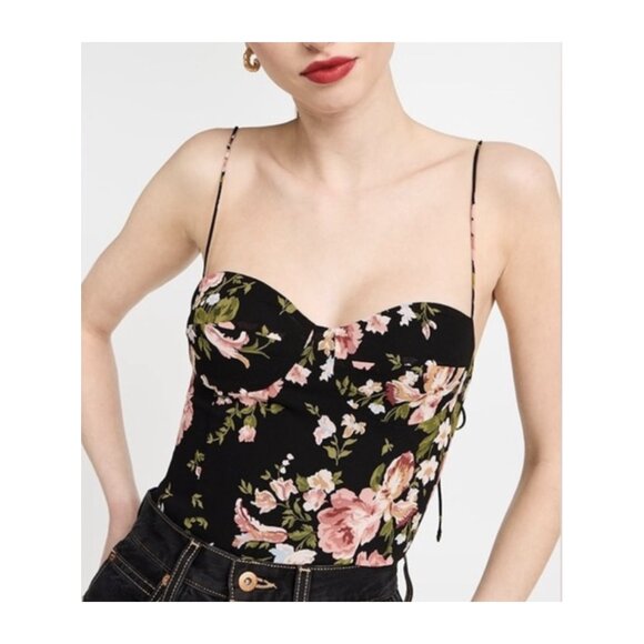 Reformation Black and Floral Corset-Style Crop Top – Size 2 - Picture 1 of 8